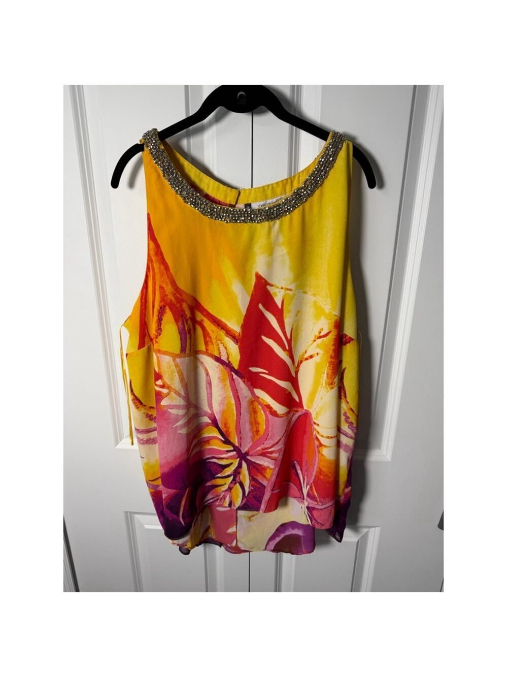 Jennifer Lopez Tank Top 2X Yellow Pink Floral Beaded